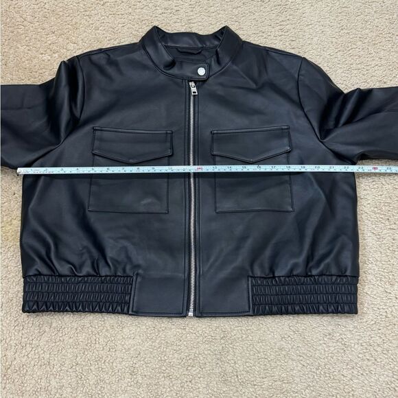 New Marc New York by Andrew Marc Faux Leather Black Bomber Jacket Women’s Sz L - Picture 10 of 11